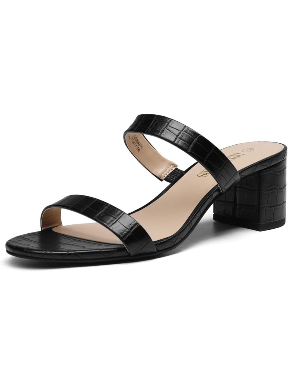 Women's Black Stone Summer Mules Two Strap Open Toe Low Block Chunky Heels Shoes